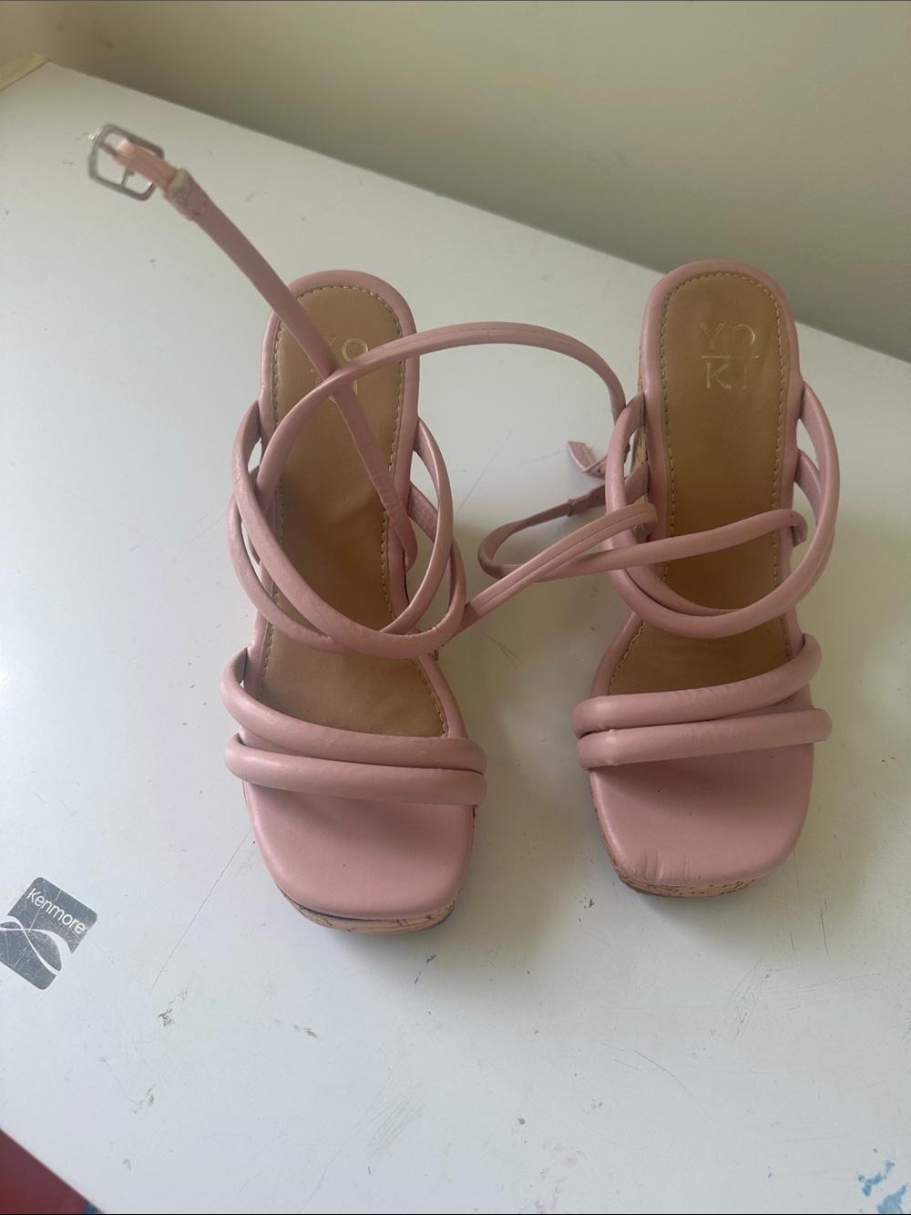 Kork-Ease Blush Pink Strappy Block Heel Sandals